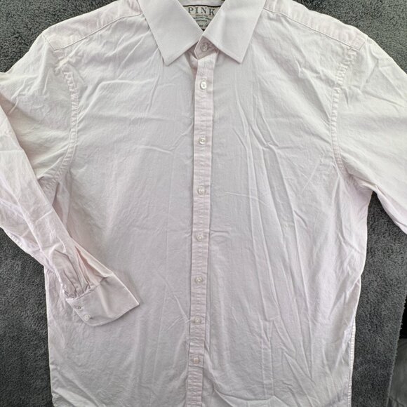 Thomas Pink Bulldog Long Sleeve Button Up Shirt Adult Size 17.5 35.5 Pink Check - Picture 2 of 15